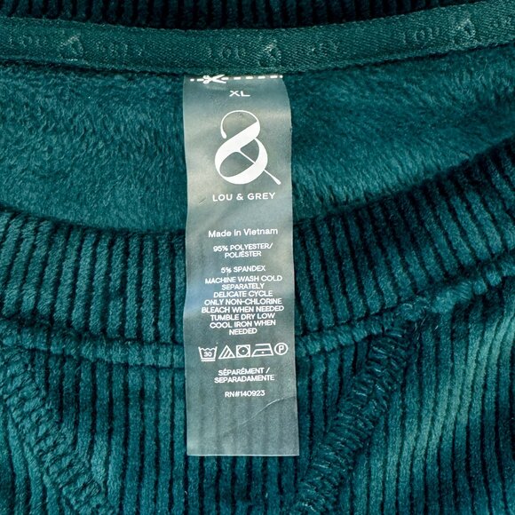 Lou & Grey Ribbed Velour Sweatshirt Forest Green Stretchy Crewneck Size XL - Picture 6 of 6